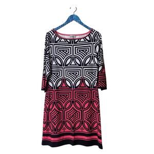 EMILIO PUCCI Vintage Silk Jersey Pattern Signature Print 3/4 Sleeve Shift Dress